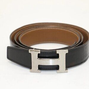 Hermes Chamonix and Togo Leather Constance Reversible Belt 105 CM - Noir/Silver